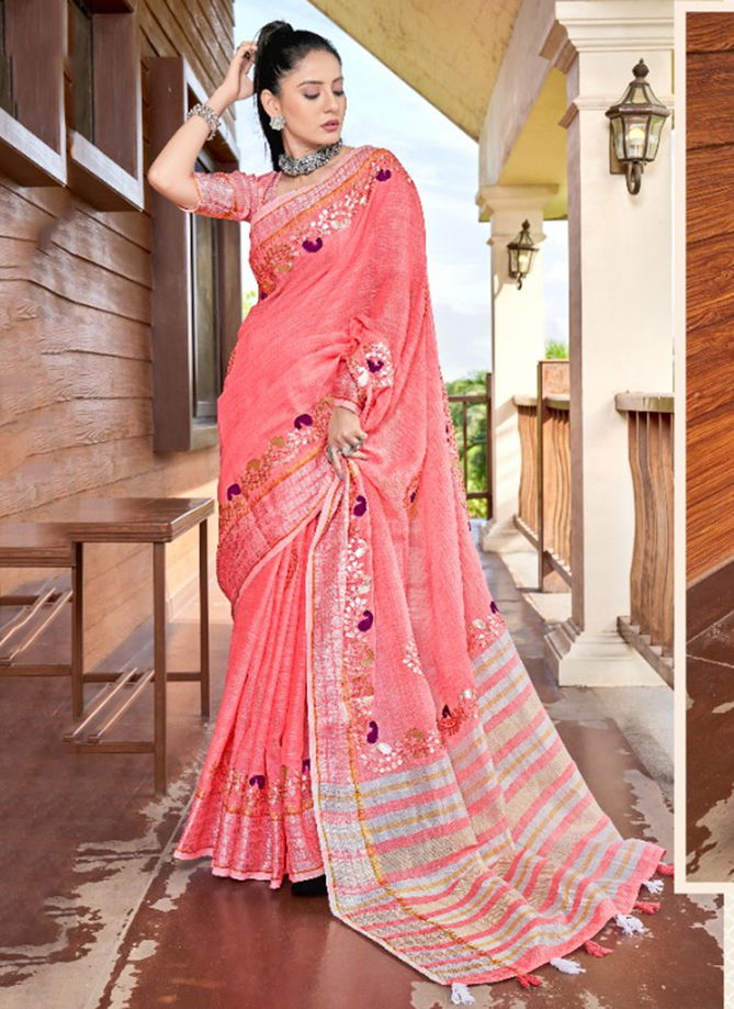 RAJYOG SANAYAA ANDAZ Latest fancy Designer Heavy Wedding Wear Soft linen with Beautiful Gotapatti Border Sree Collection